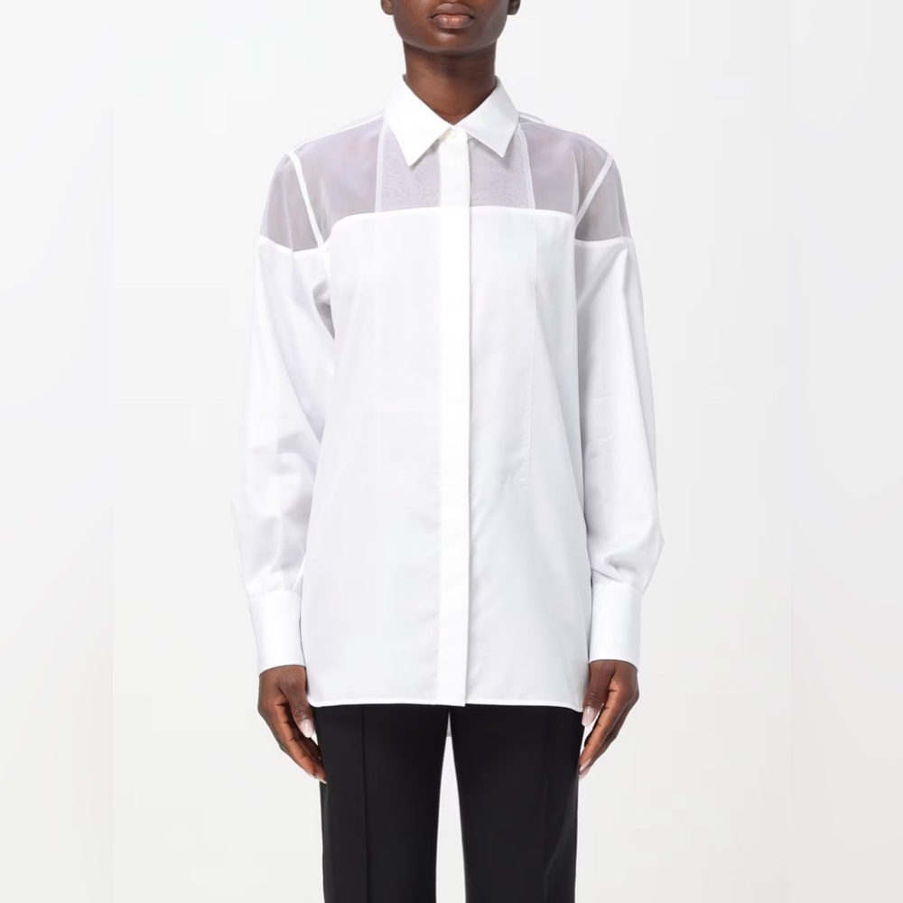 HELMUT LANG Poplin Sheer Detail Tuxedo Shirt - Picture 2 of 10